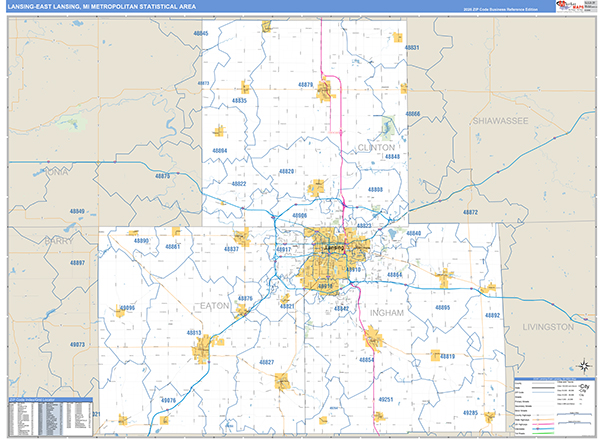 Lansing-East Lansing Metro Area Zip Code Wall Map